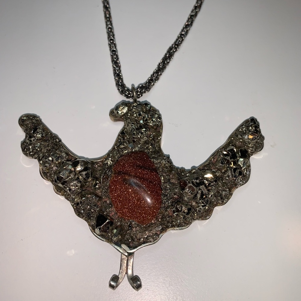 Phoenix Sun stone, Pyrite, German Silver necklace. - Picture 3 of 8